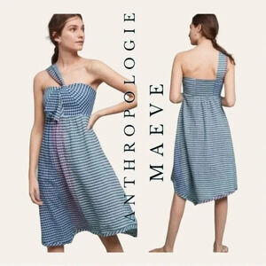 1014. Anthropologie MAEVE WEAVERLY‎ ONE SHOULDER DRESS MIDI LENGTH SIZE 2
